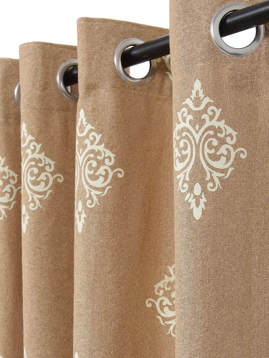 Soumya Floral Printed Solid Premium Beige Cotton Curtain, Pack of 1