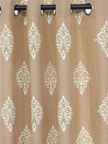 Soumya Floral Printed Solid Premium Beige Cotton Curtain, Pack of 1