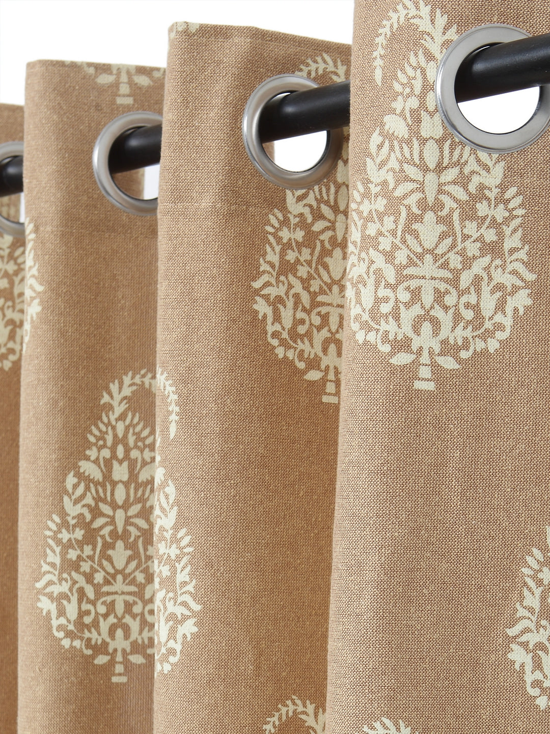 Soumya Floral Cotton Paisley Design Beige Eyelet Curtain, Pack of 1