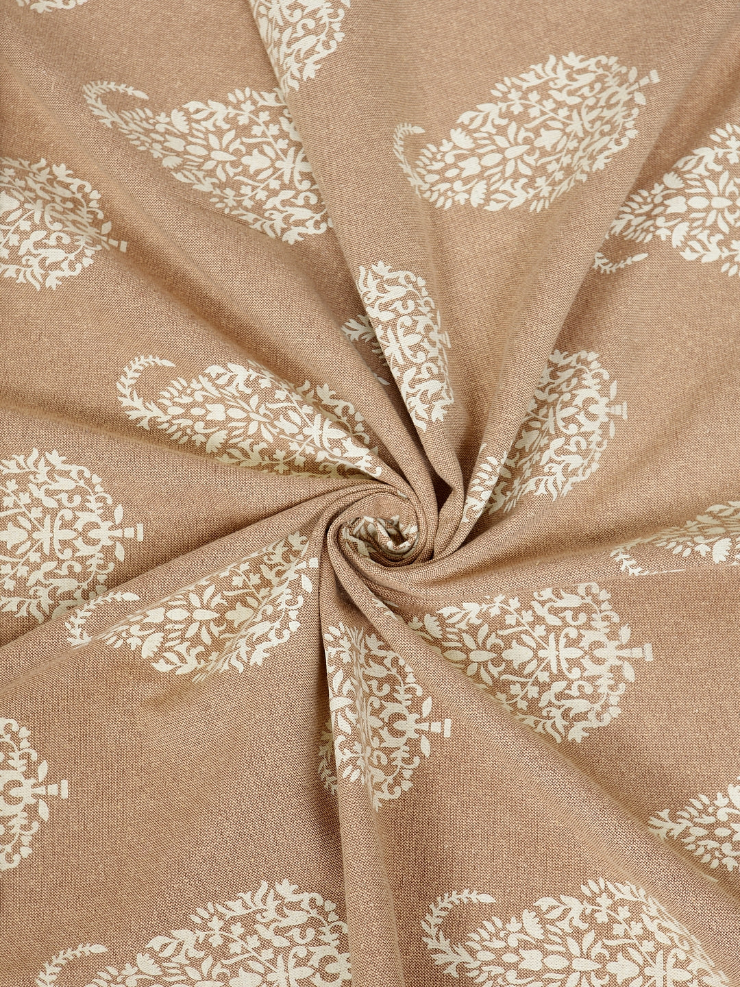 Soumya Floral Cotton Paisley Design Beige Eyelet Curtain, Pack of 1