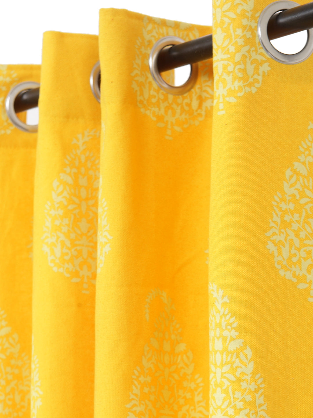 Soumya Floral Cotton Paisley Design Yellow Eyelet Curtain, Pack of 1