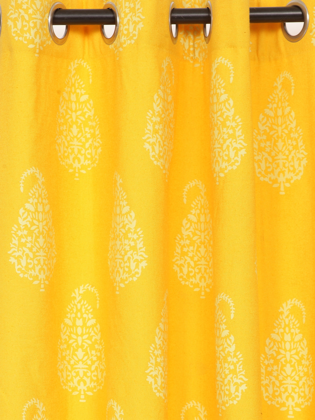 Soumya Floral Cotton Paisley Design Yellow Eyelet Curtain, Pack of 1
