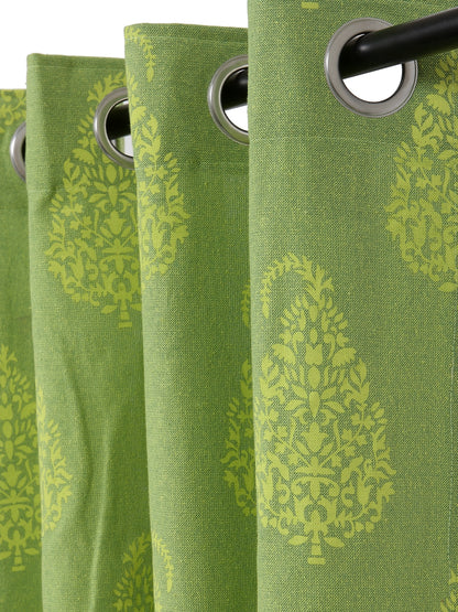 Soumya Floral Cotton Paisley Design Green Eyelet Curtain, Pack of 1