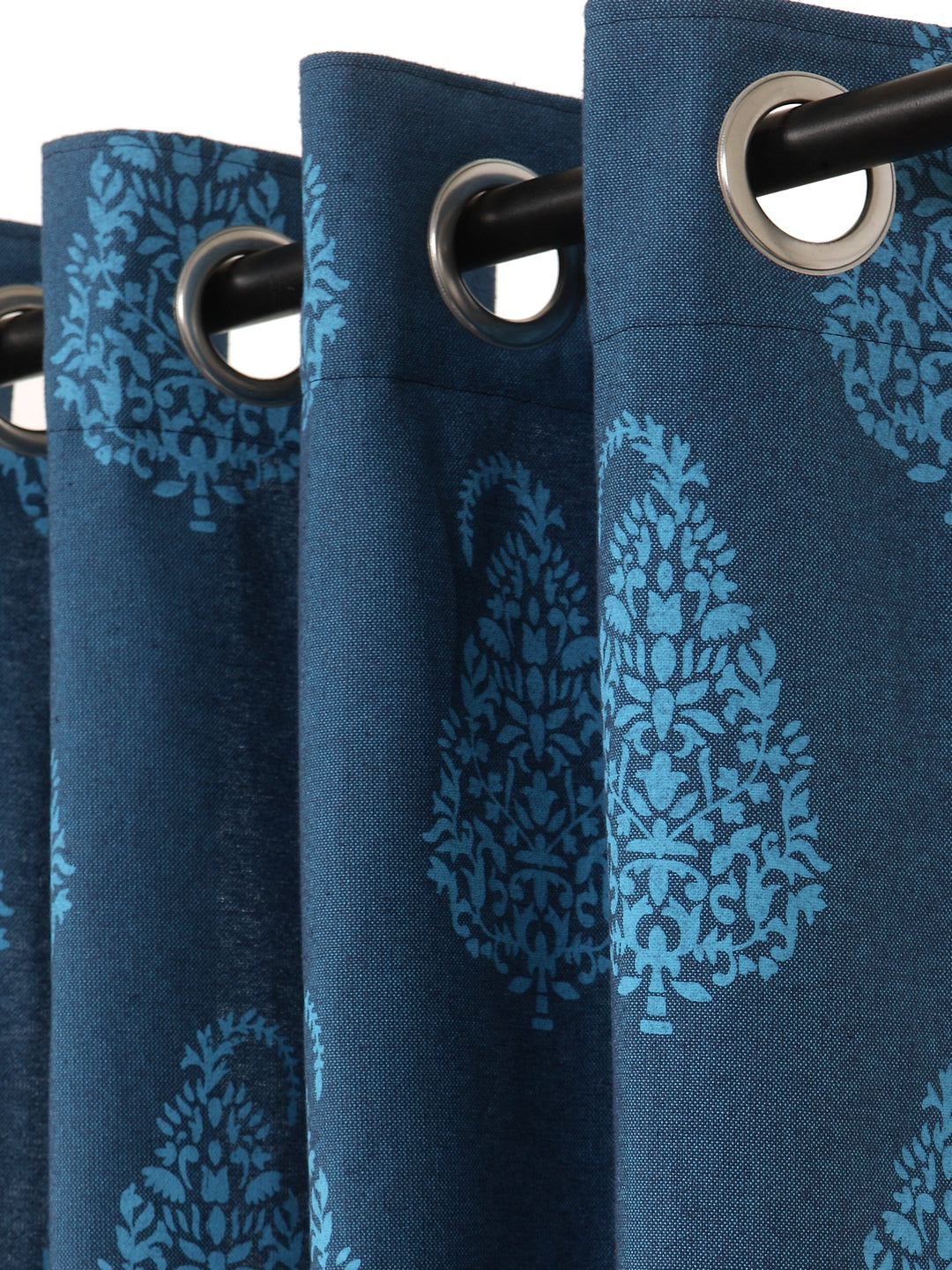 Soumya Floral Cotton Paisley Design Blue Eyelet Curtain, Pack of 1