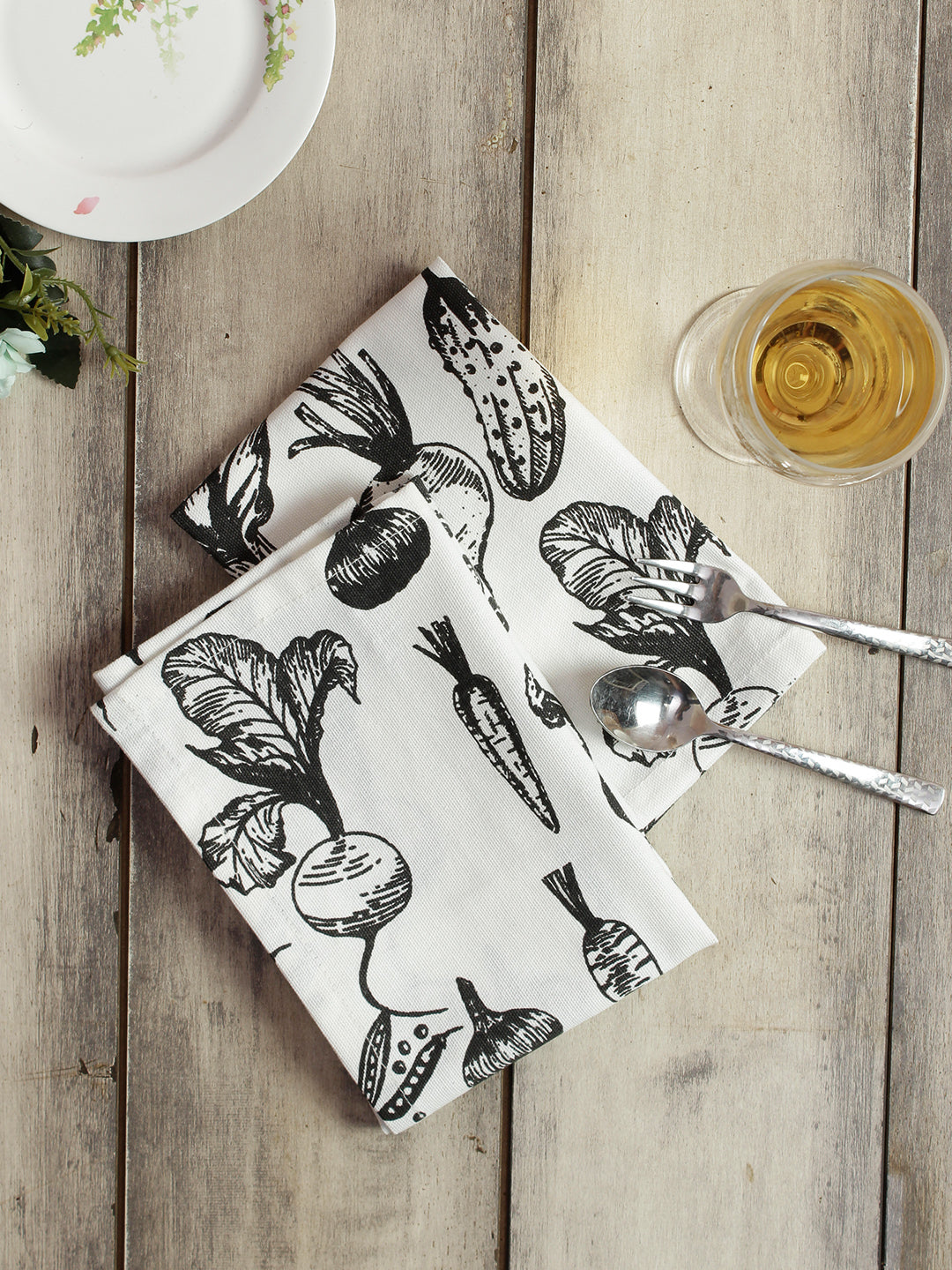 Pure Cotton Printed Black Color Table Napkin, Pack of 6