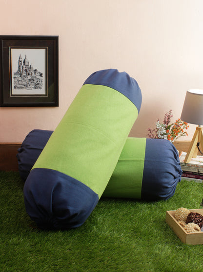 Mix n Match Cotton Solid Green Color Bolster Cover, Pack of 2