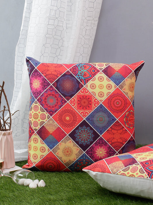 Set of 2 Digital Print Polylinen Fabric Multi Color Cushion Cover Set, 2 pc Cushion Cover