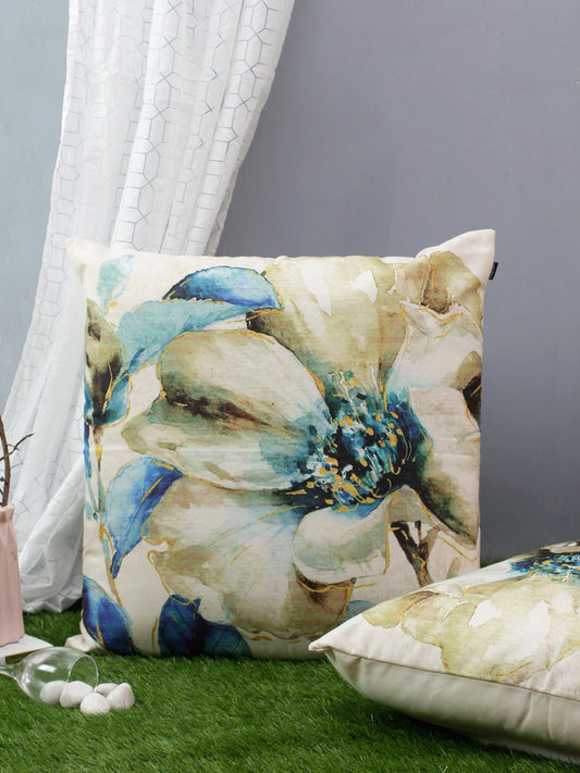 a Set of 2 Digital Print Premium Polylinen Fabric Floral Blue Color Cushion Cover Set, 2 pc Cushion Cover