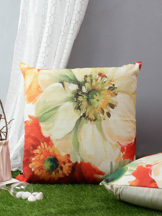 Set of 2 Digital Print Polylinen Fabric Floral Multi Color Cushion Cover Set, 2 pc Cushion Cover