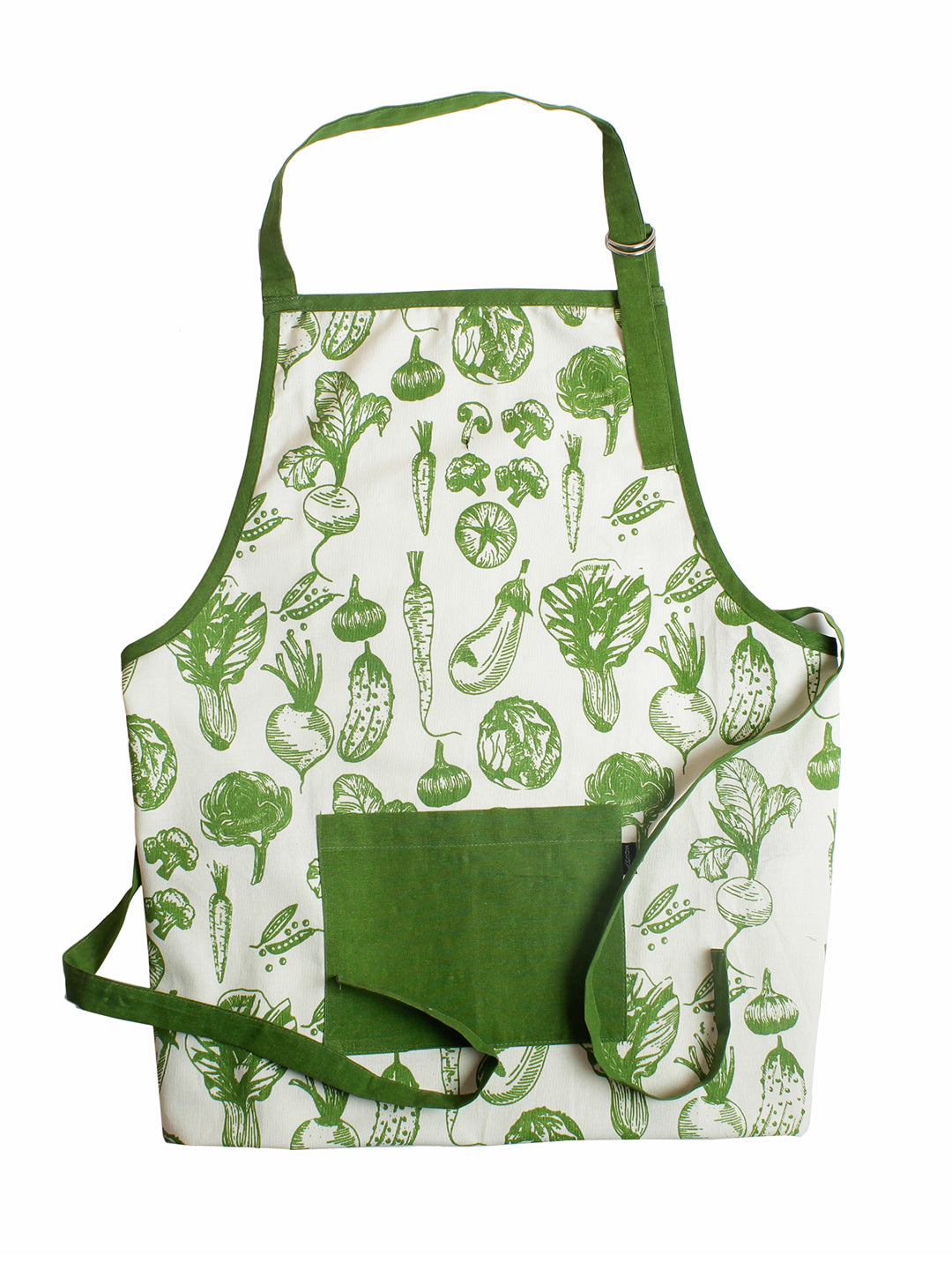 Cotton Printed Kitchen Apron with Front Pocket Green Color Apron, 1 pcs Apron