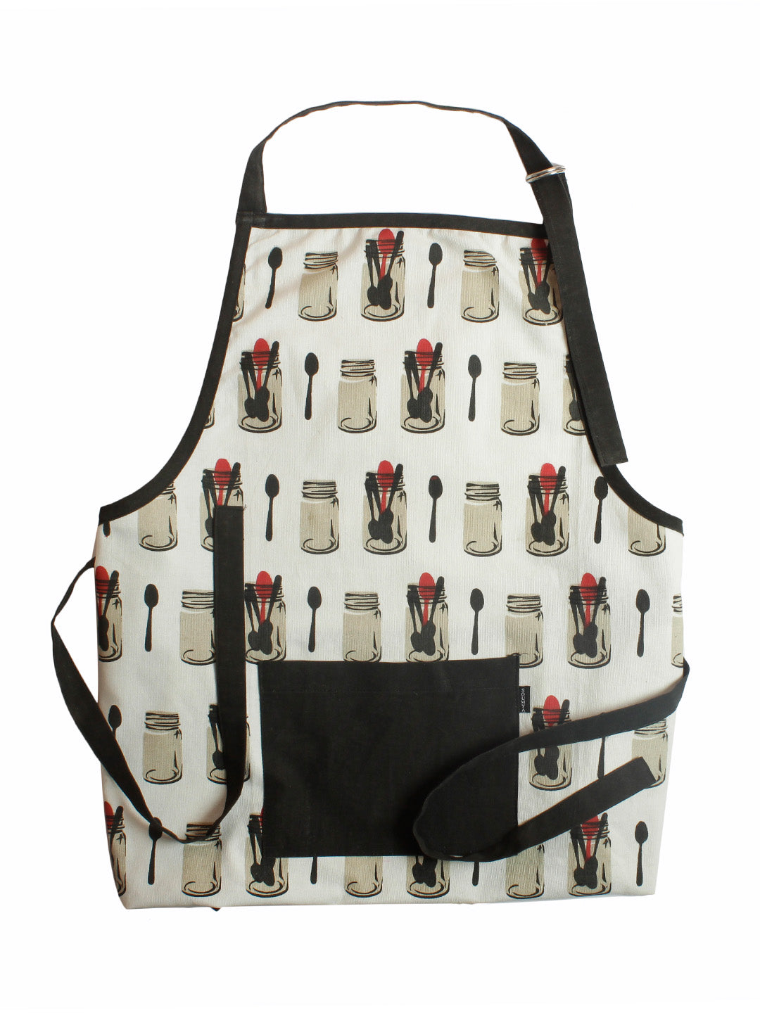 Cotton Printed Kitchen Apron with Front Pocket Black Color Apron, 1 pcs Apron