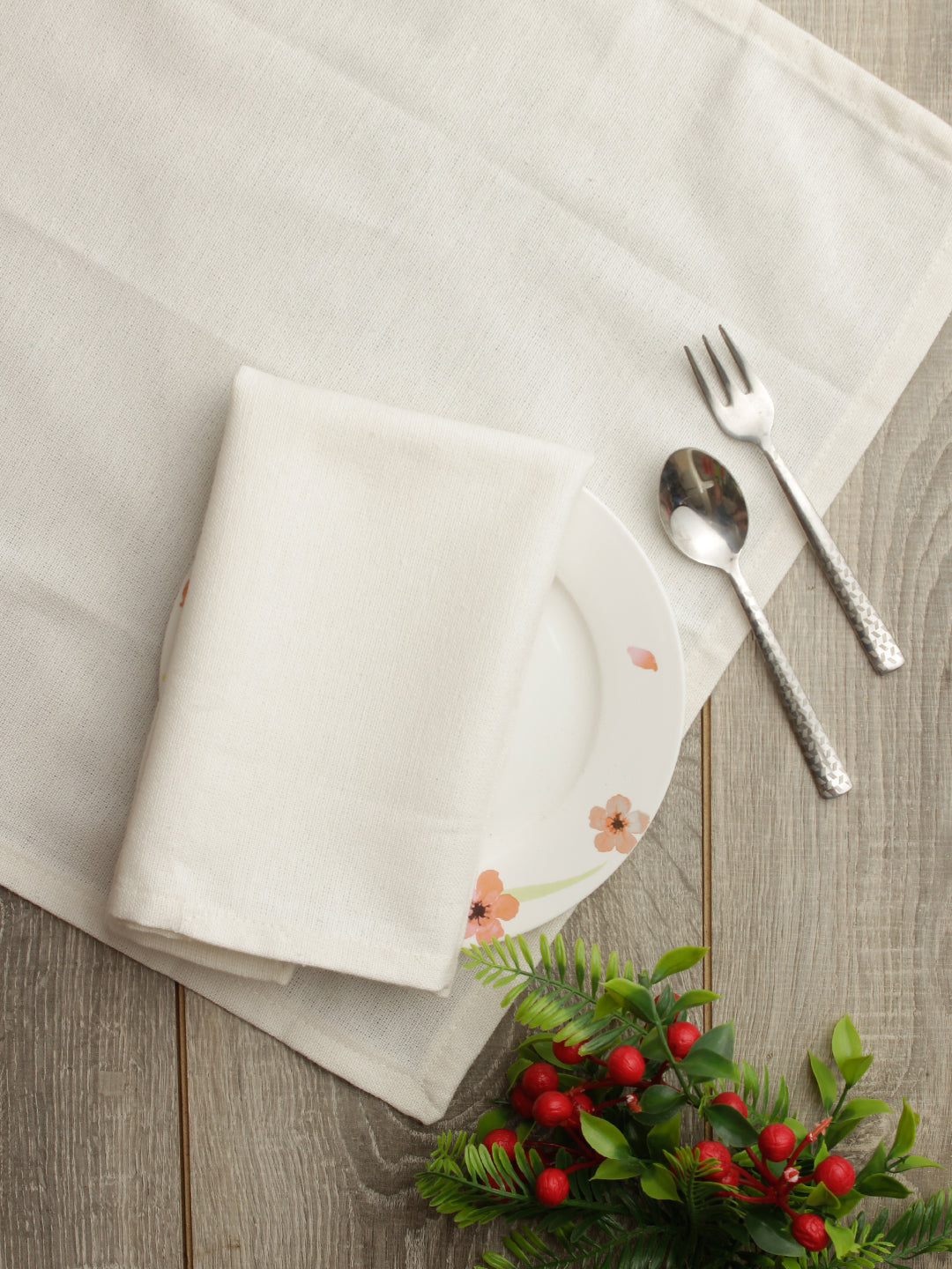Solid Cotton Off White Color Table Napkin, 6pc Napkin Set