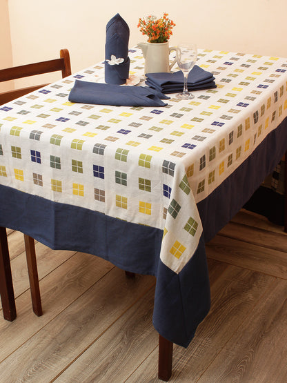 Premium Cotton Check Design 6 Seater Dinning Table Cover- 1 pc Table Cover with 6 pcs Napkins