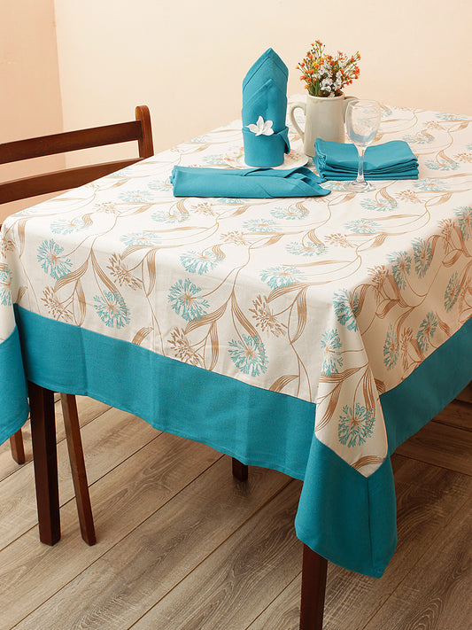 Premium Cotton Printed Design 6 Seater Dinning Table Cover- 1 pc Table Cover  with 6 pcs Napkins