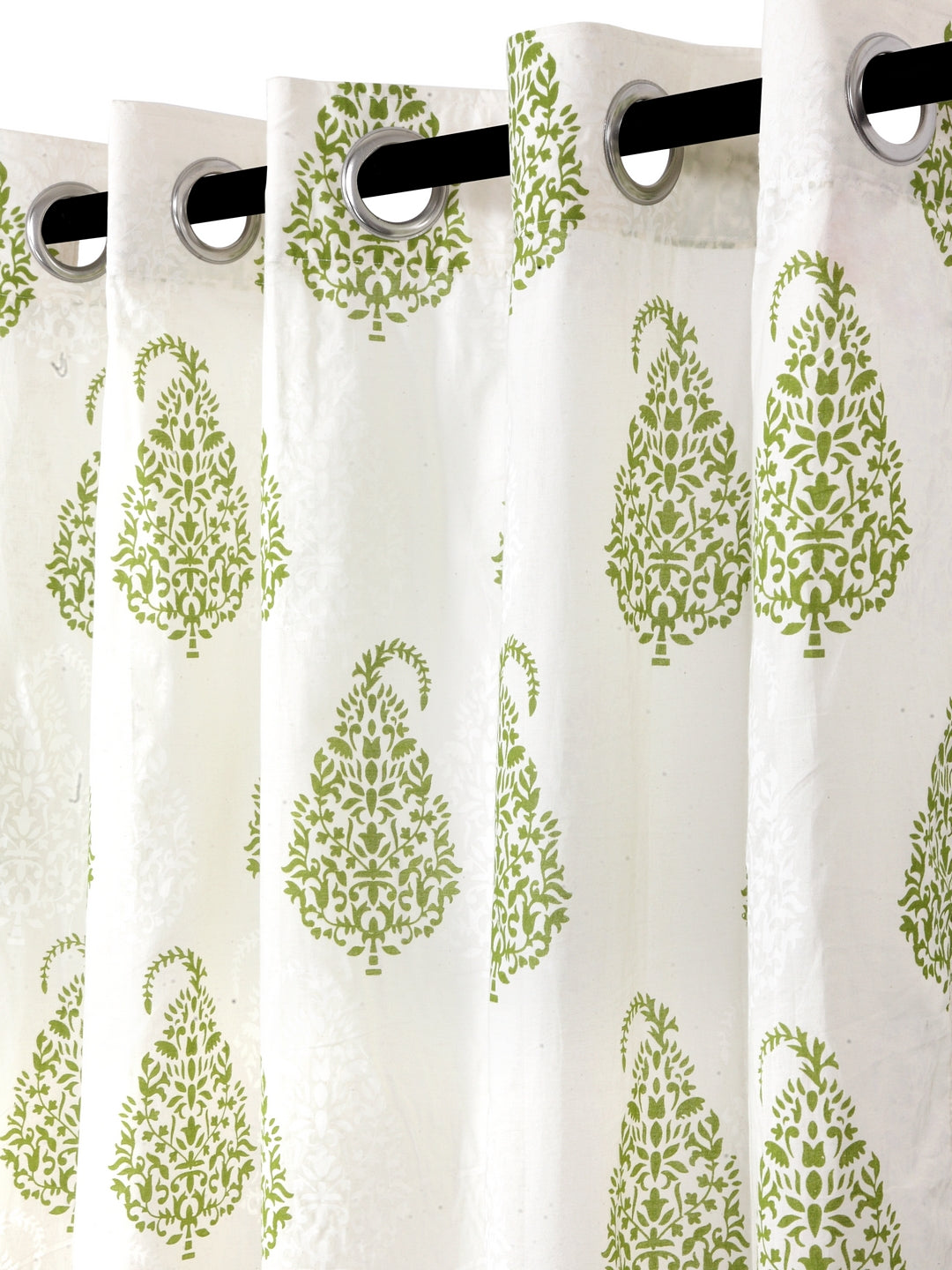 Soumya 100 % Cotton Voile Fabric Printed Light Green Eyelet Curtain, Pack of 1