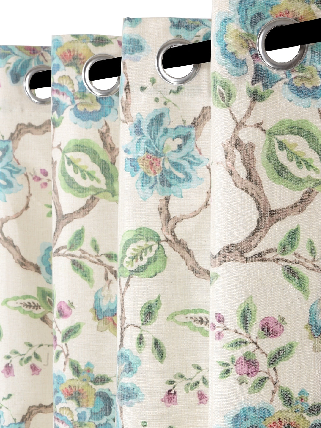 Soumya Floral Jute Digital Printed Premium Firozi Eyelet Curtain, Pack of 1