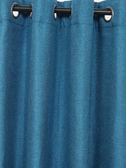 Soumya Premium Jute Finish Solid Blue Color Curtain, Pack of 1
