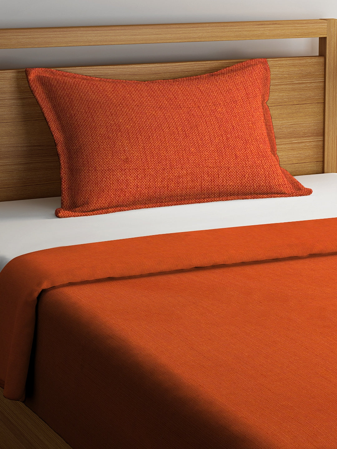Set of 2 Solid Pattern Rust Color Cotton Single Bedcover Set, 1 Single Bedcover, with 1 Pillow Cover