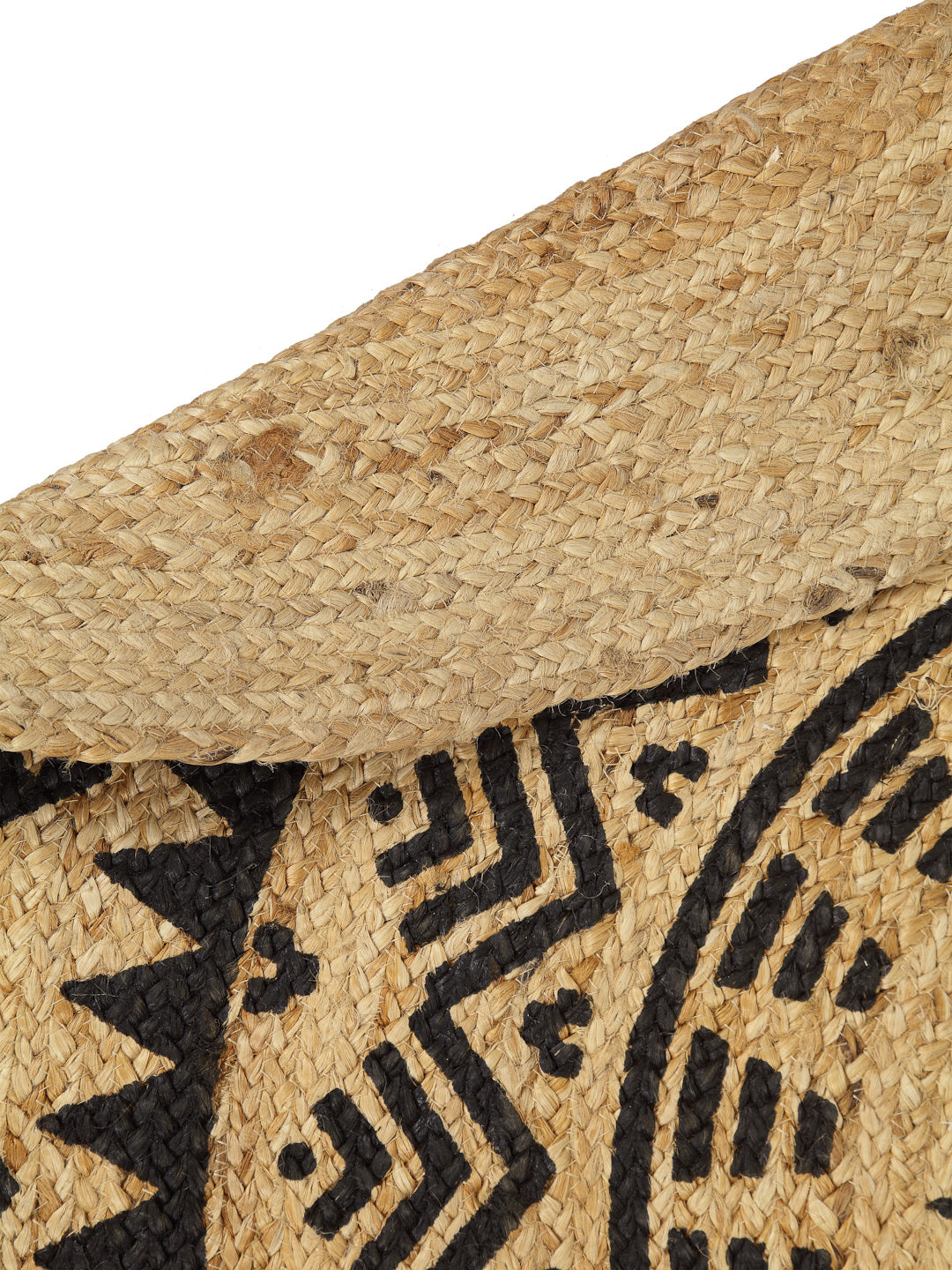 Natural Jute Braided Washable Printed Round Mat Black Color for Door and Bed Side, 1 Pc. Mat