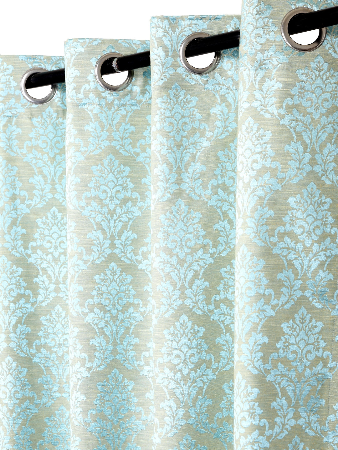 Soumya Hi end Satin Finish Premium Fabric Self Design Blue Color Curtain, 1 pc