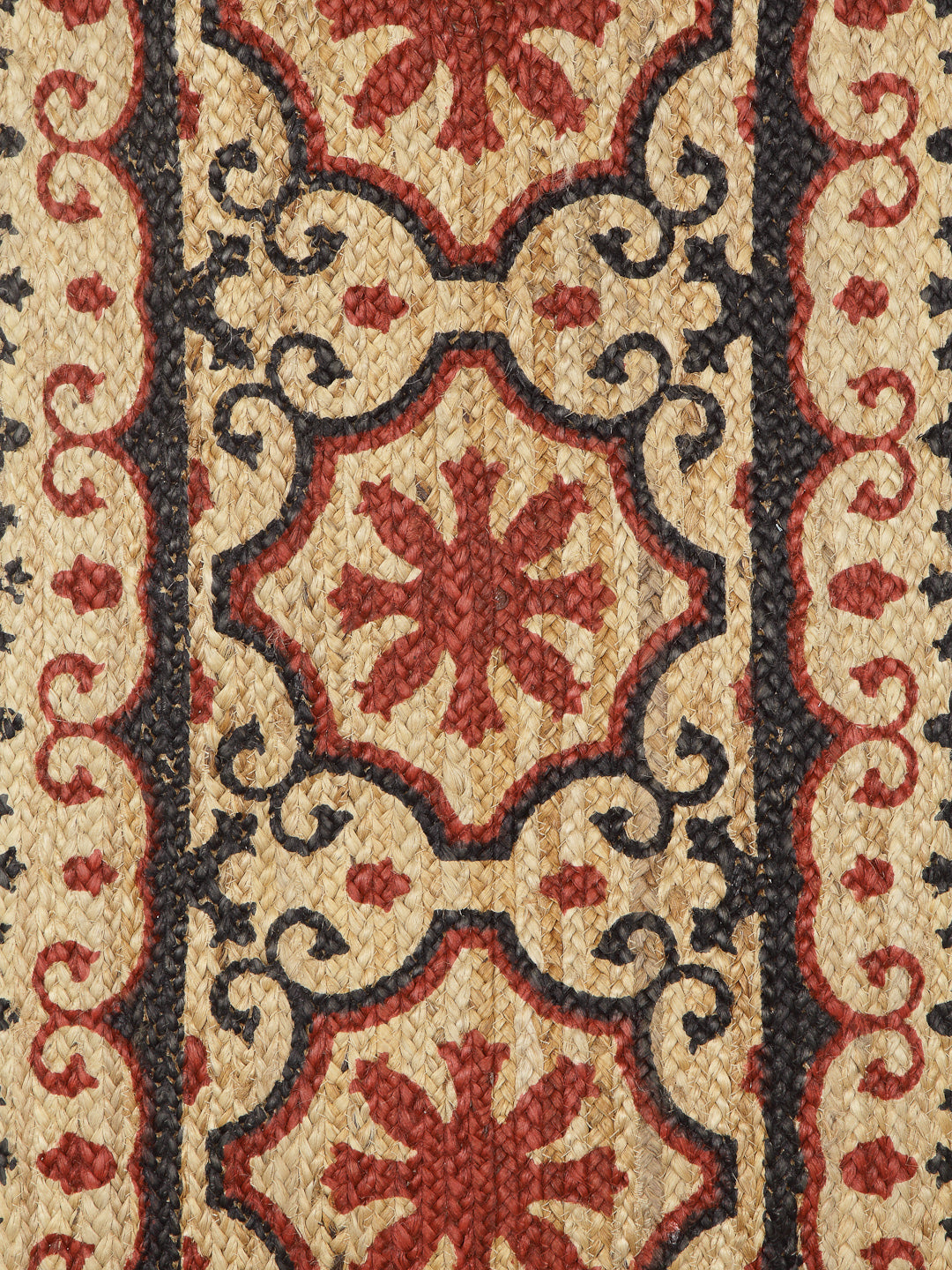 Natural Jute Braided Washable Printed Mat Maroon Color for Door and Bed Side, 1 Pc. Mat