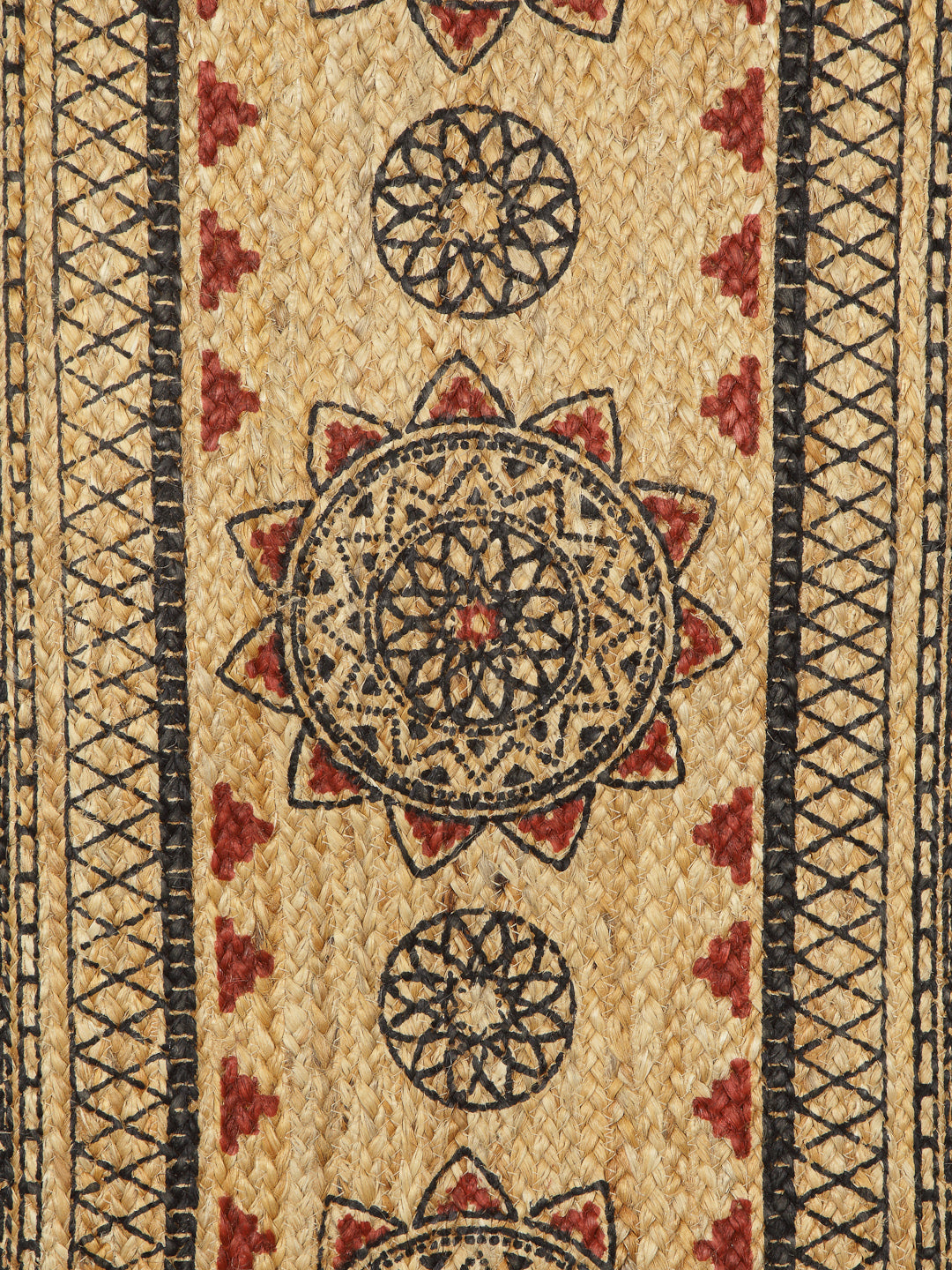 Natural Jute Braided Washable Printed Mat Maroon and Black Color for Door and Bed Side, 1 Pc. Mat