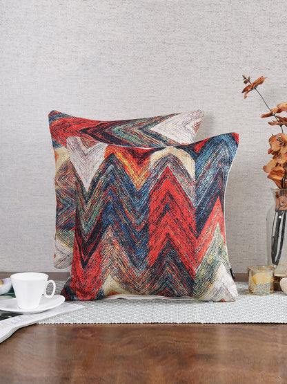 Stylish Blue & Red Color Printed Square Cushion Covers - 2pcs