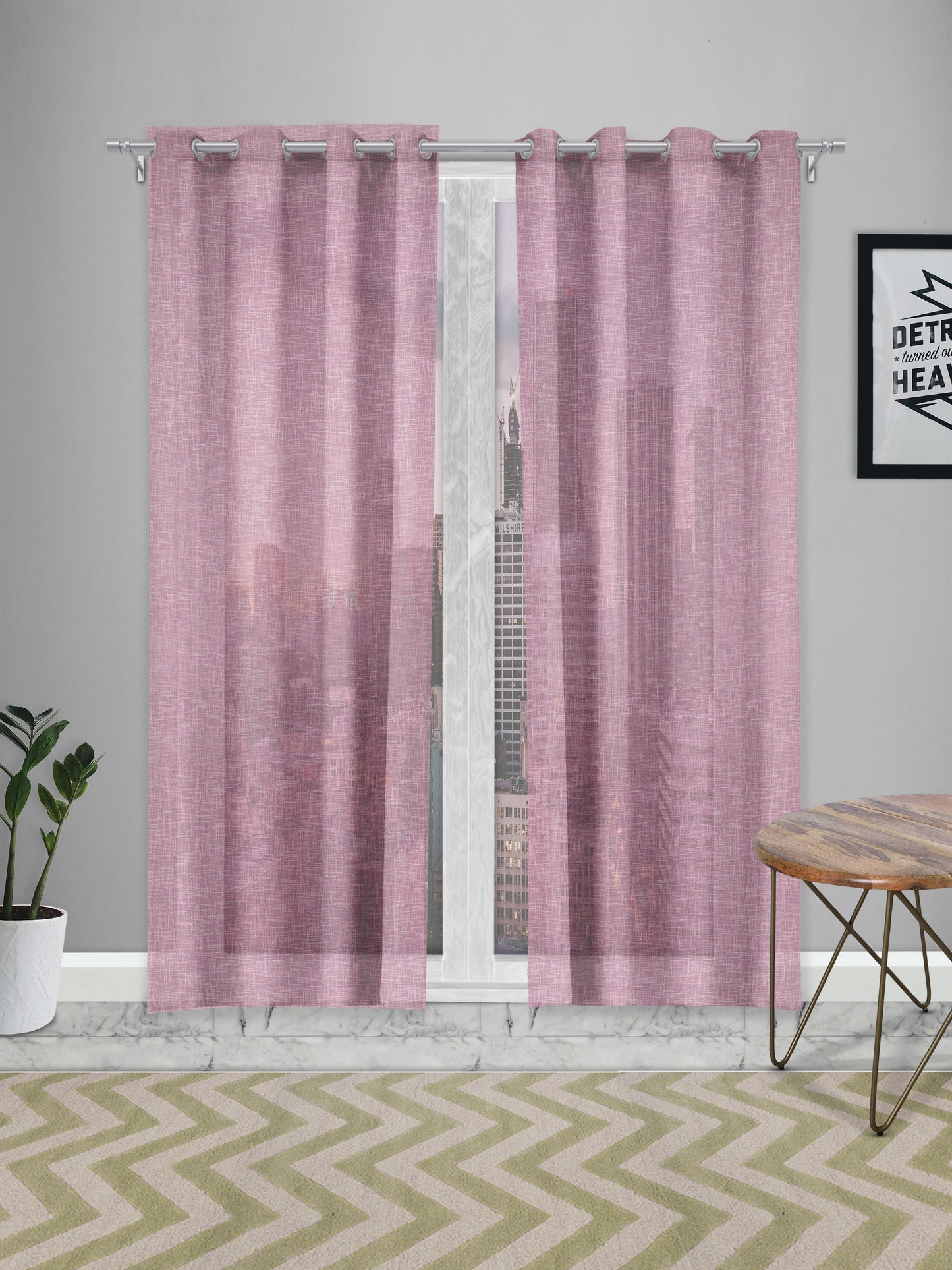 Sheer printed curtain in Light Pink color made with  Polylinen Material , Curtain - 1 pc