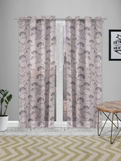 Sheer printed curtain in Grey/Black color made with  Polylinen Material , Curtain - 1 pc