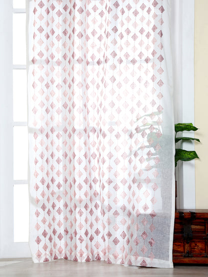 Embroidery Sheer curtain in Peach color made with  Polylinen Material , Curtain - 1 pc