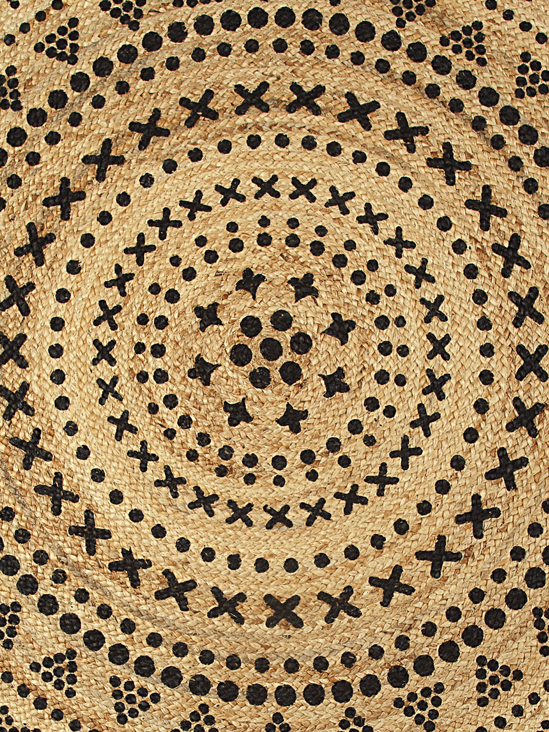 Natural Jute Braided Washable Printed Round Mat Black and Beige Color for Door and Bed Side, 1 Pc. Mat