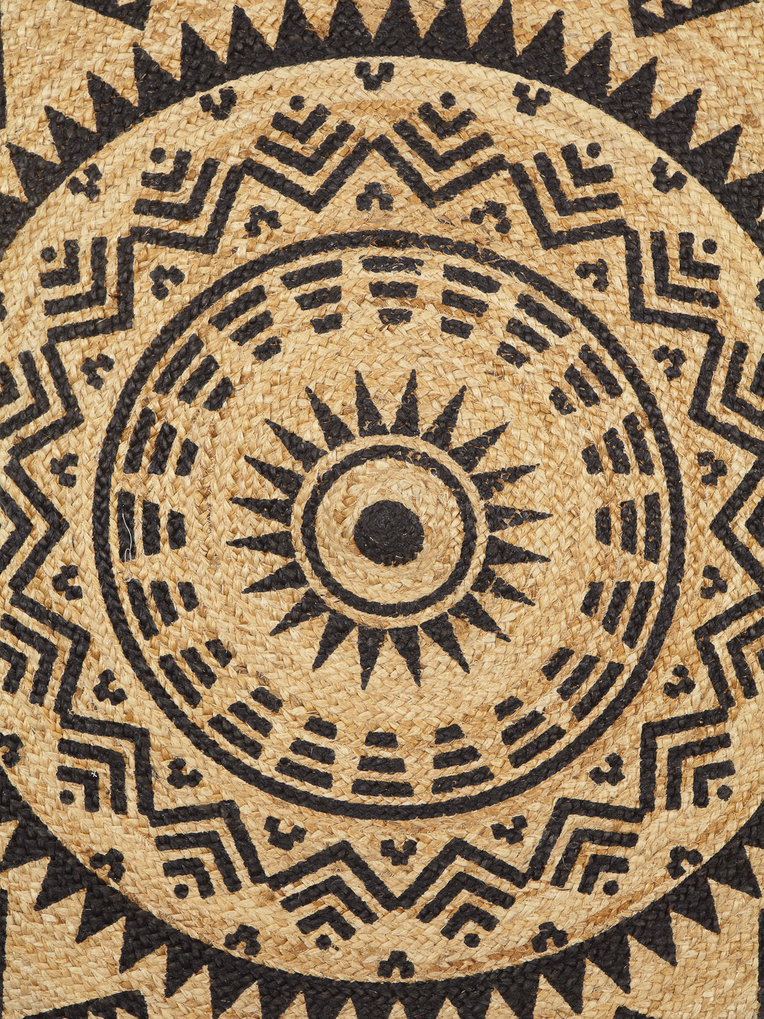 Natural Jute Braided Washable Printed Round Mat Black Color for Door and Bed Side, 1 Pc. Mat