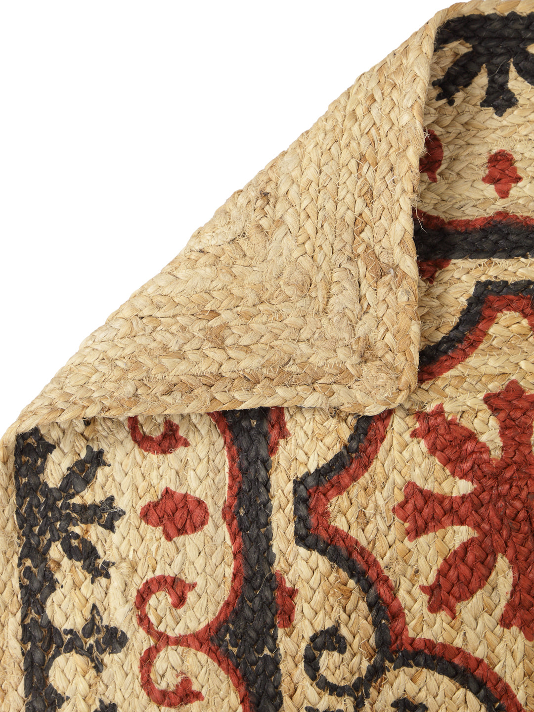 Natural Jute Braided Washable Printed Mat Maroon Color for Door and Bed Side, 1 Pc. Mat