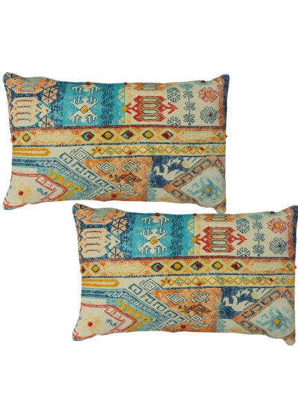 Set Of 2 Boho Mosaic Oblong Cushion – Tribal Ocean Edition