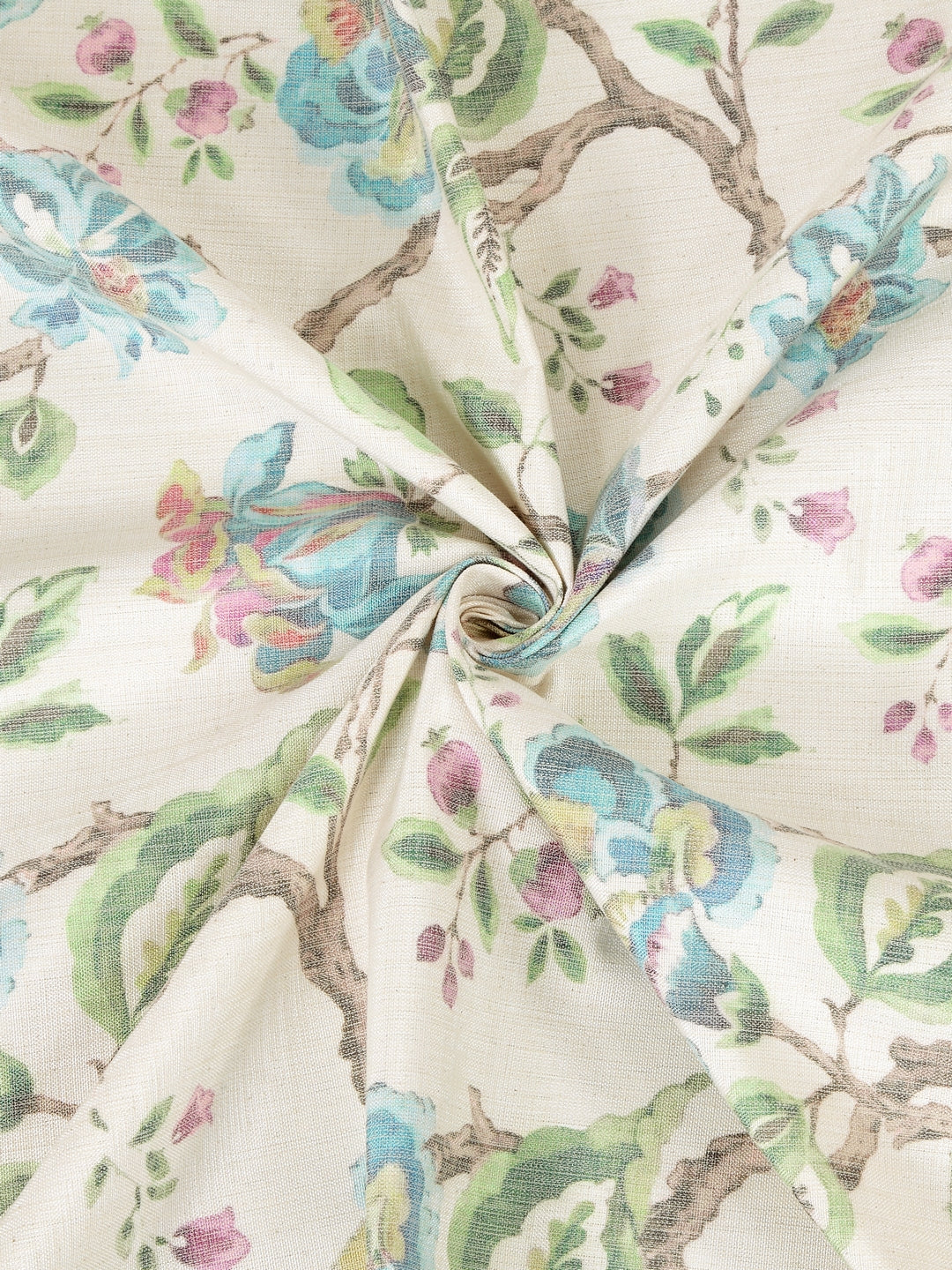 Soumya Floral Jute Digital Printed Premium Firozi Eyelet Curtain, Pack of 1