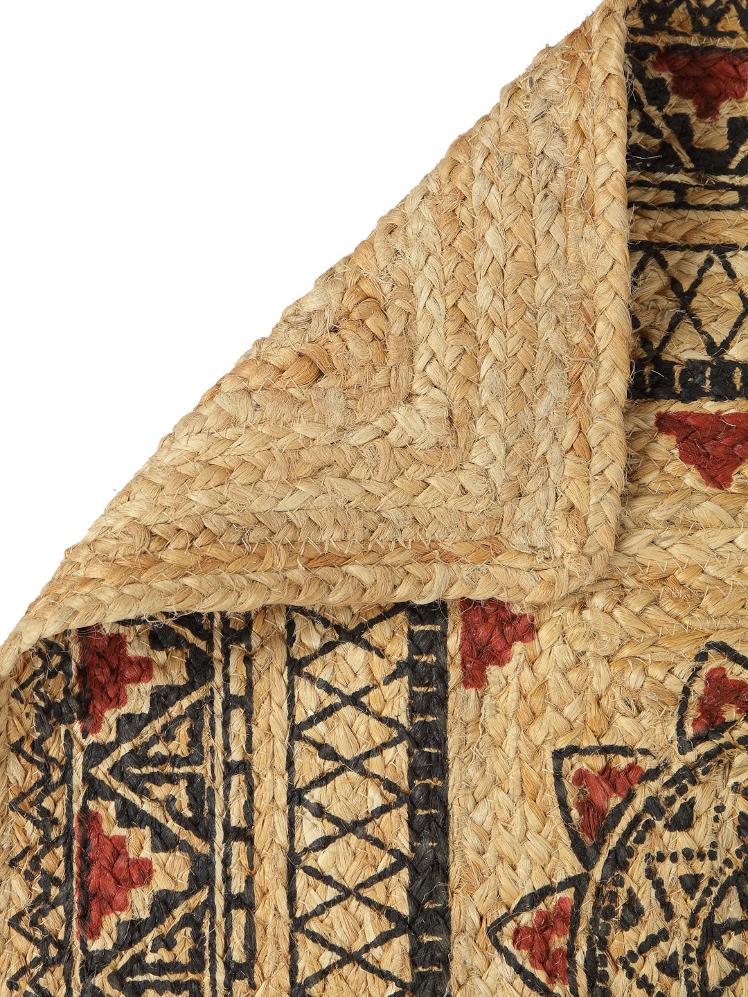 Natural Jute Braided Washable Printed Mat Maroon and Black Color for Door and Bed Side, 1 Pc. Mat