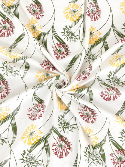 Mix n Match Cotton Floral Design Yellow Color Diwan Set, 1 Diwan Sheet, 2 Bolster Cover, 3 Cushion Covers