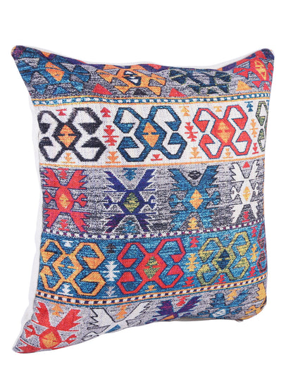 Stylish Navy Blue & White Color Ethnic Motifs Pattern Square Cushion Covers - 2pcs