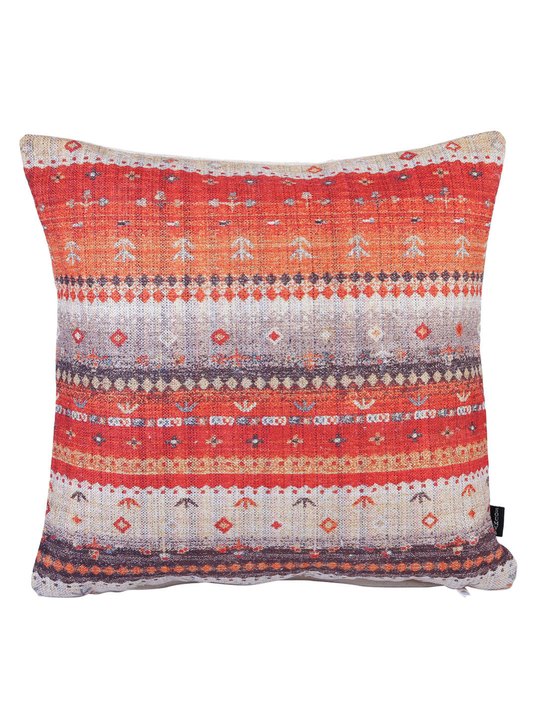 Stylish Orange & White Color Ethnic Motifs Pattern Square Cushion Covers - 2pcs