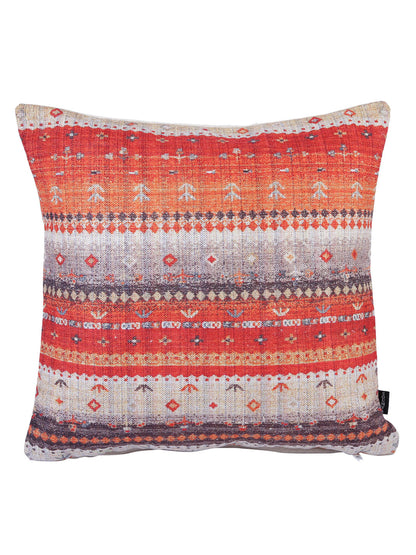 Stylish Orange & White Color Ethnic Motifs Pattern Square Cushion Covers - 2pcs