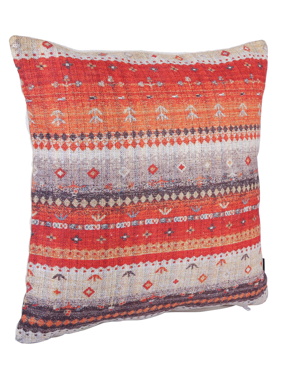 Stylish Orange & White Color Ethnic Motifs Pattern Square Cushion Covers - 2pcs