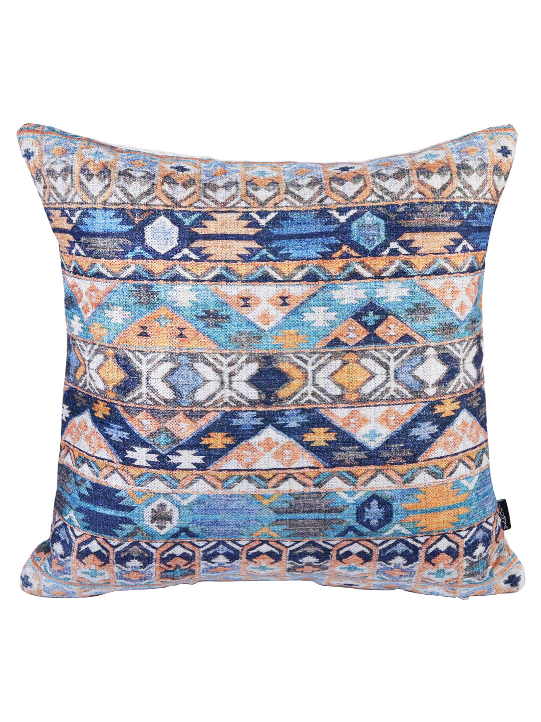 Stylish Turquoise Blue & White Color Ethnic Motifs Square Cushion Covers - 2pcs