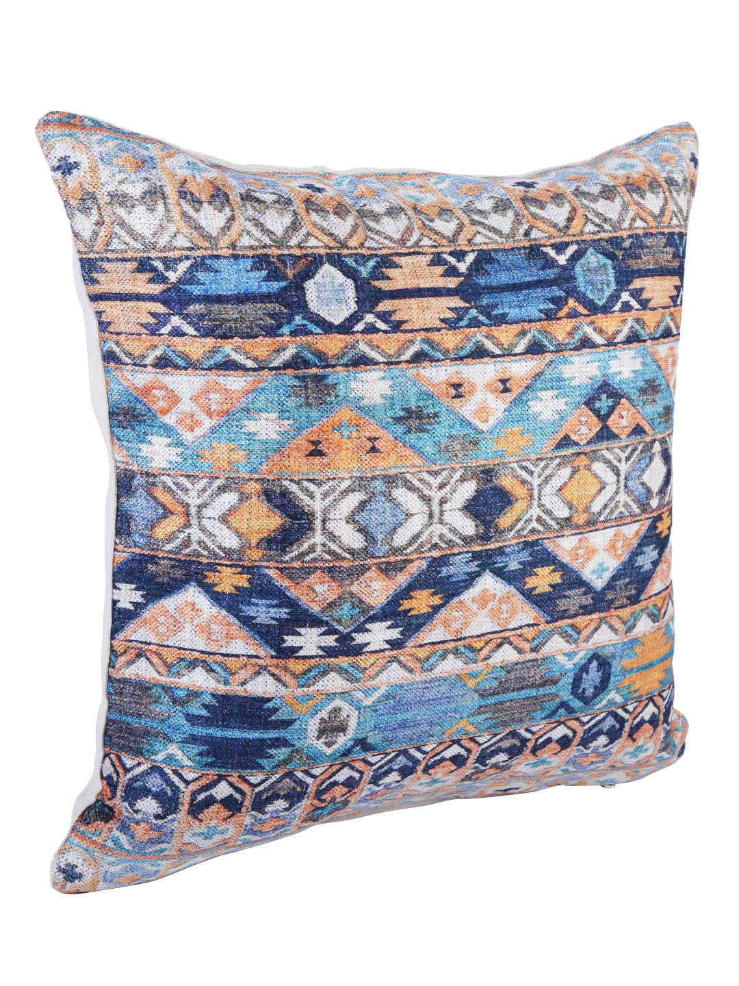 Stylish Turquoise Blue & White Color Ethnic Motifs Square Cushion Covers - 2pcs