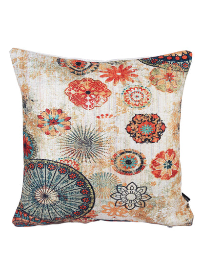 Stylish Orange & Blue Color Floral Printed Square Cushion Covers - 2pcs