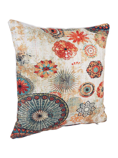 Stylish Orange & Blue Color Floral Printed Square Cushion Covers - 2pcs