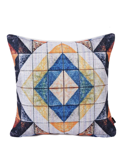 Stylish Blue & White Color Geometric Printed Square Cushion Covers - 2pcs