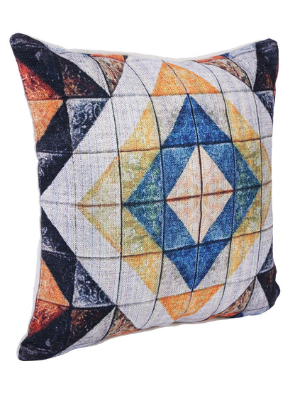 Stylish Blue & White Color Geometric Printed Square Cushion Covers - 2pcs