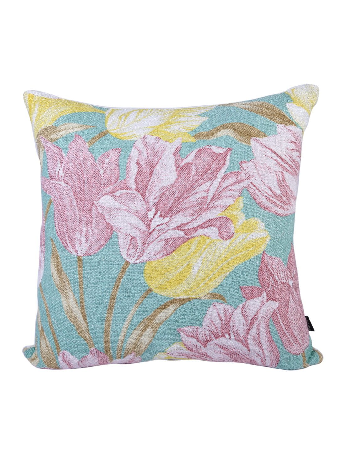 Soumya Blue & Pink 2 Pieces Floral Square Cushion Covers