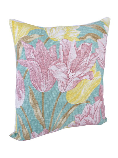 Soumya Blue & Pink 2 Pieces Floral Square Cushion Covers