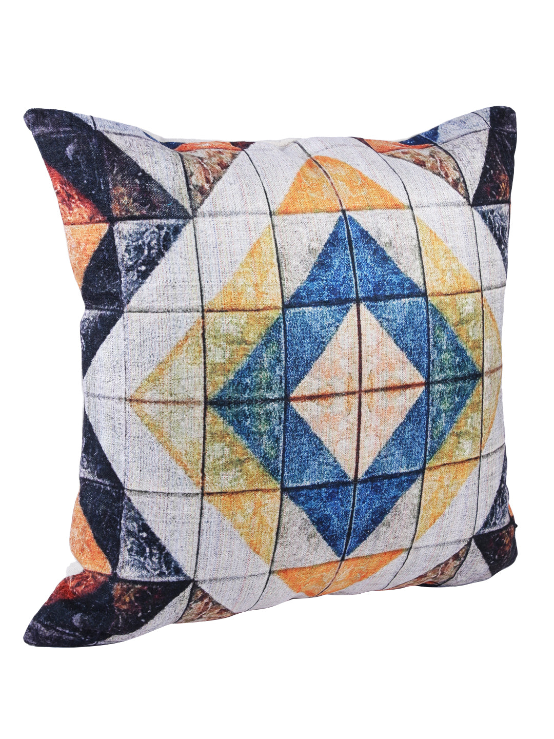 Soumya Blue & Yellow 2 Pieces Geometric Square Cushion Covers